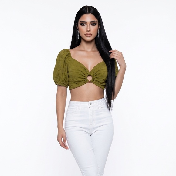 HYFVE Tops - HYFVE Olive Puff Sleeve Blouse. Medium.